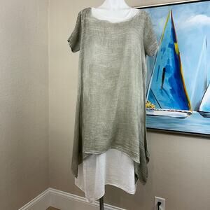 Zury Cotton Asymmetric Layered Tunic Shift Dress/midi slip OS